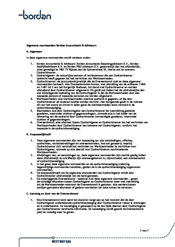 Algemene Voorwaarden Weet wat kan Bordan.nl